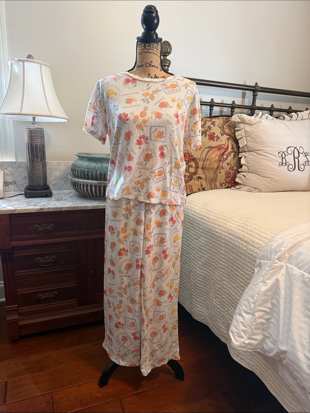 Olive & Oak Cream Floral and Fruit Print Pajama Set